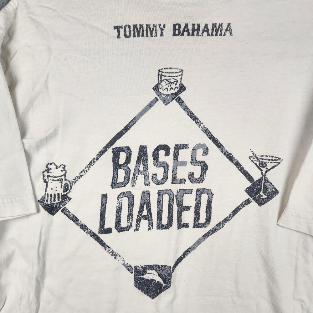 Tommy Bahama Shirt Mens Medium White Bases Loaded Drinking Party Graphic Island